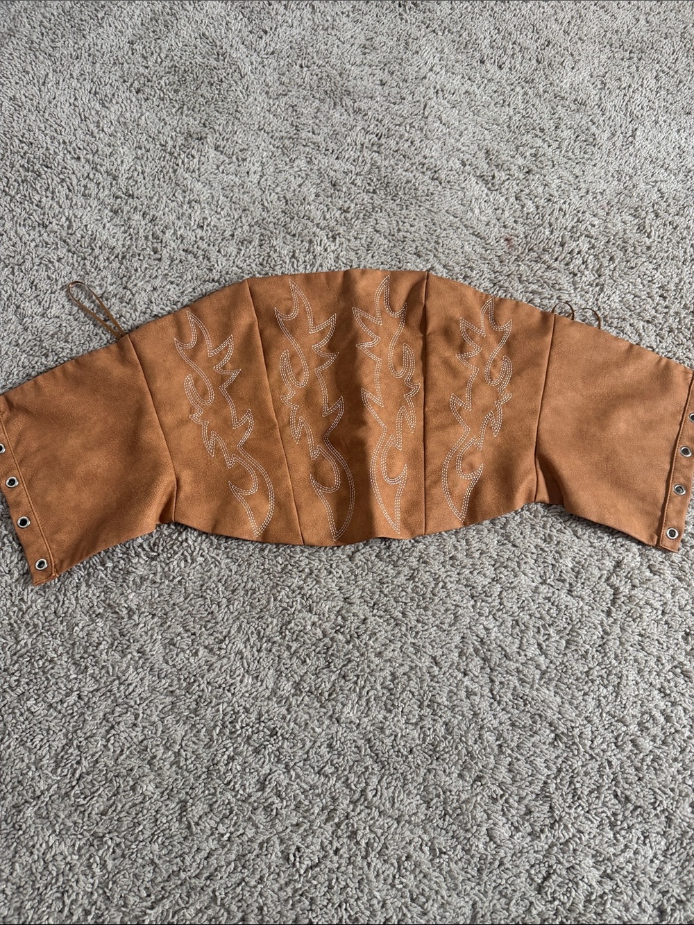 Tan Suede Embroidered Corset Crop Top - Women